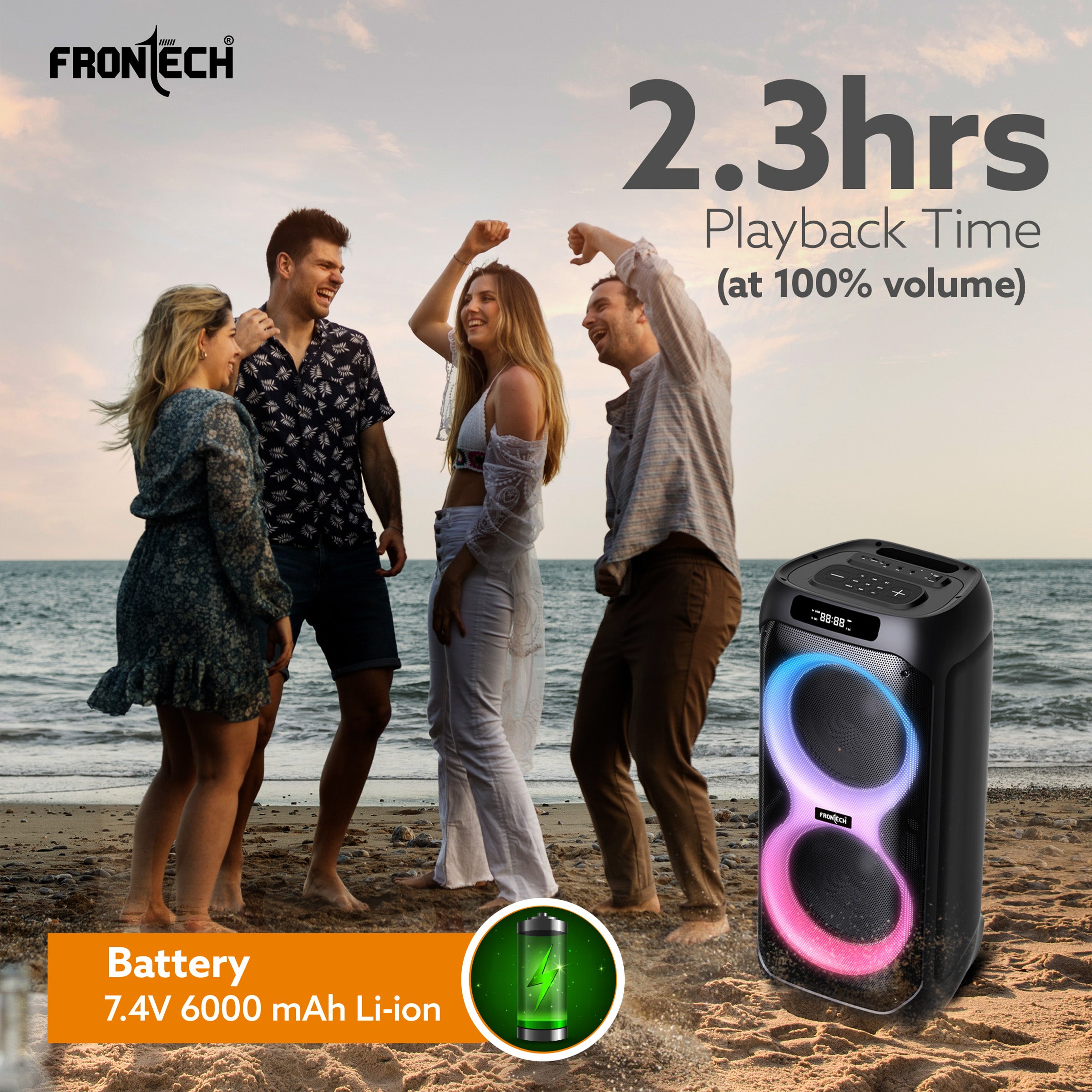FRONTECH SMASH PRO-22P 100W Portable Party Speaker | True Wireless| Karaoke Function with Wireless Mic | RGB LED Disco Lighting | Bluetooth 5.0 | FM Radio| USB, TF, AUX| Type-C Charging Port | 1 Year Limited Warranty (SW-0022P) FRONTECH SMASH PRO-22P 100W Portable Party Speaker | True Wireless| Karaoke Function with Wireless Mic | RGB LED Disco Lighting | Bluetooth 5.0 | FM Radio| USB, TF, AUX| Type-C Charging Port | 1 Year Limited Warranty (SW-0022P)